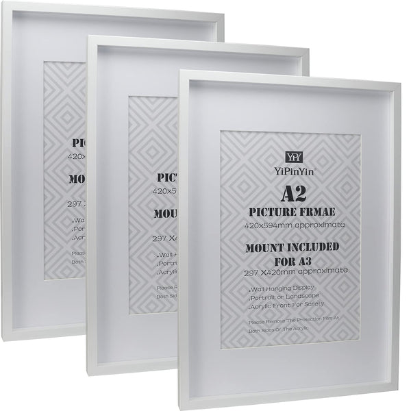 Black 50x70cm Boxed Picture Frames Set of 3 with Mounts for 40x60cm, 70x50cm poster frame with Acid Free mount for 40x60cm photo (Black 3Pack)