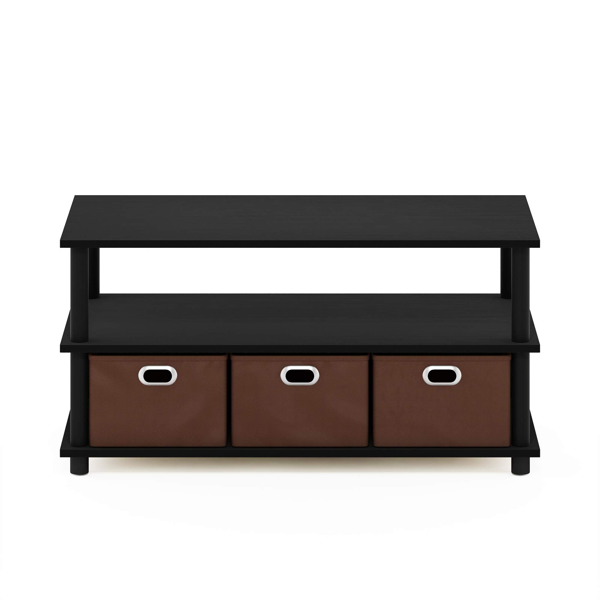 Furinno Frans Turn-N-Tube Coffee Table with Bin Drawers, Black Oak/Black/Brown, 79.2 (W) x 40.1 (H) x 39.4 (D) cm