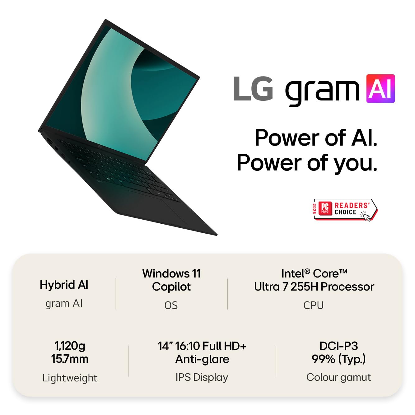 LG gram 16Z90TL - 16 Inch 2.5K IPS Ultra-Lightweight Laptop, Intel Core Ultra 7 256V 47TOPS NPU - EVO Edition, 16GB RAM, 1TB SSD, Windows 11 Home, gram Hybrid AI, Copilot+ PC, Black (2025)