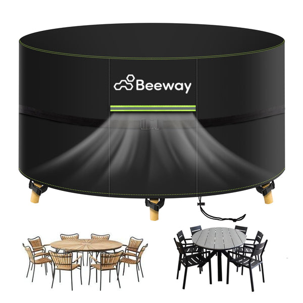 BEEWAY Garden Furniture Cover With Air Vent, Waterproof Patio Rattan Sofa Table Chair Set Cover - 420D Oxford Fabric, Windproof - Rectangular 242 x 182 x 100cm