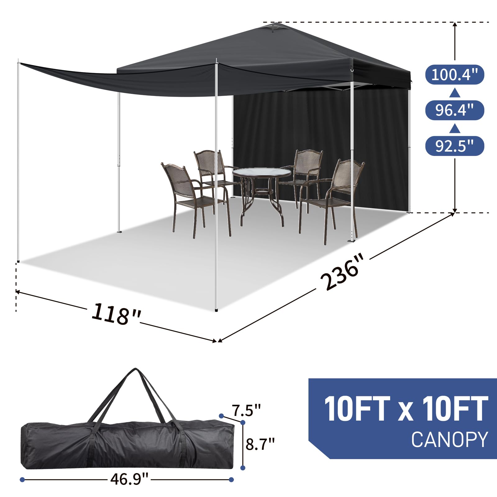 Outopee 3m x 3m Ez Pop Up Canopy Tent with 4 SideWalls, Outdoor Gazebo Portable Instant Canopy for Commercial Events, Party, Backyard BBQ, Camping, Blue