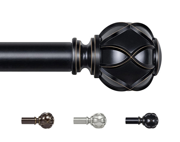 KAMANINA Curtain Poles for Eyelet Curtains 80 to 304 cm, Extendable Black Curtain Pole with Brackets, 22 mm Diameter Single Curtain Rod with Netted