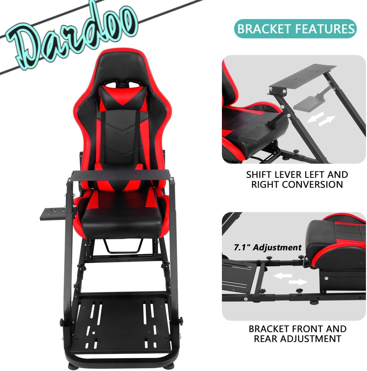 Dardoo Racing Simulator Cockpit with Seat for Logitech G27 G29 G920 G923, Thrustmaster PC PS4 Xbox,Racing, Steering Simulator Stand Adjustable Gaming Frame, without Wheel, Pedal, Handbrake and Shifter