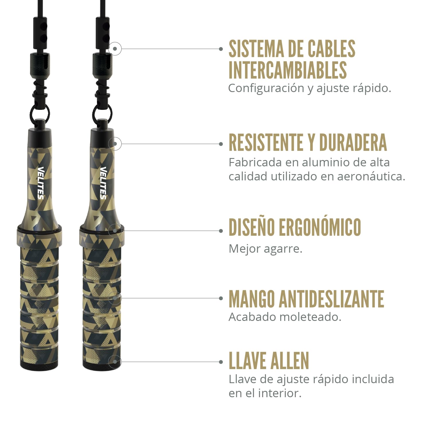 Velites Weighted Jump Rope for Crosstraining, Boxing and Fitness Earth 2.0 - Ideal for Maximizing Muscle Strength | Aluminium Rope (Kamo)