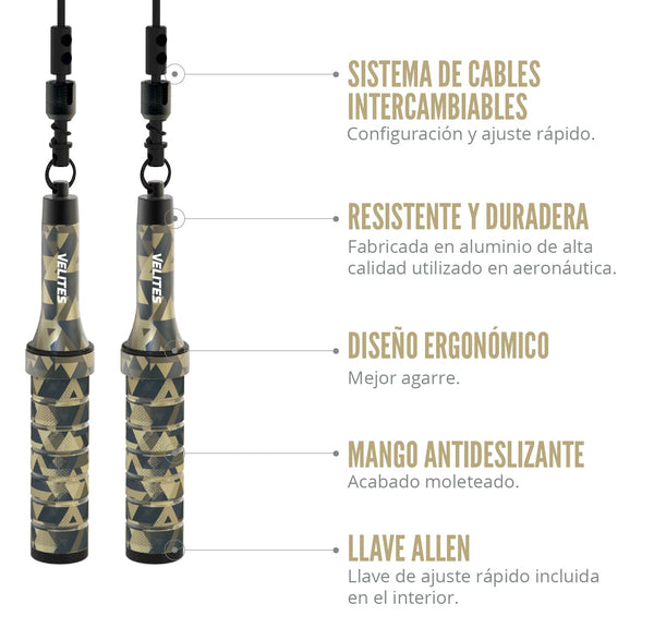 Velites Weighted Jump Rope for Crosstraining, Boxing and Fitness Earth 2.0 - Ideal for Maximizing Muscle Strength | Aluminium Rope (Kamo)