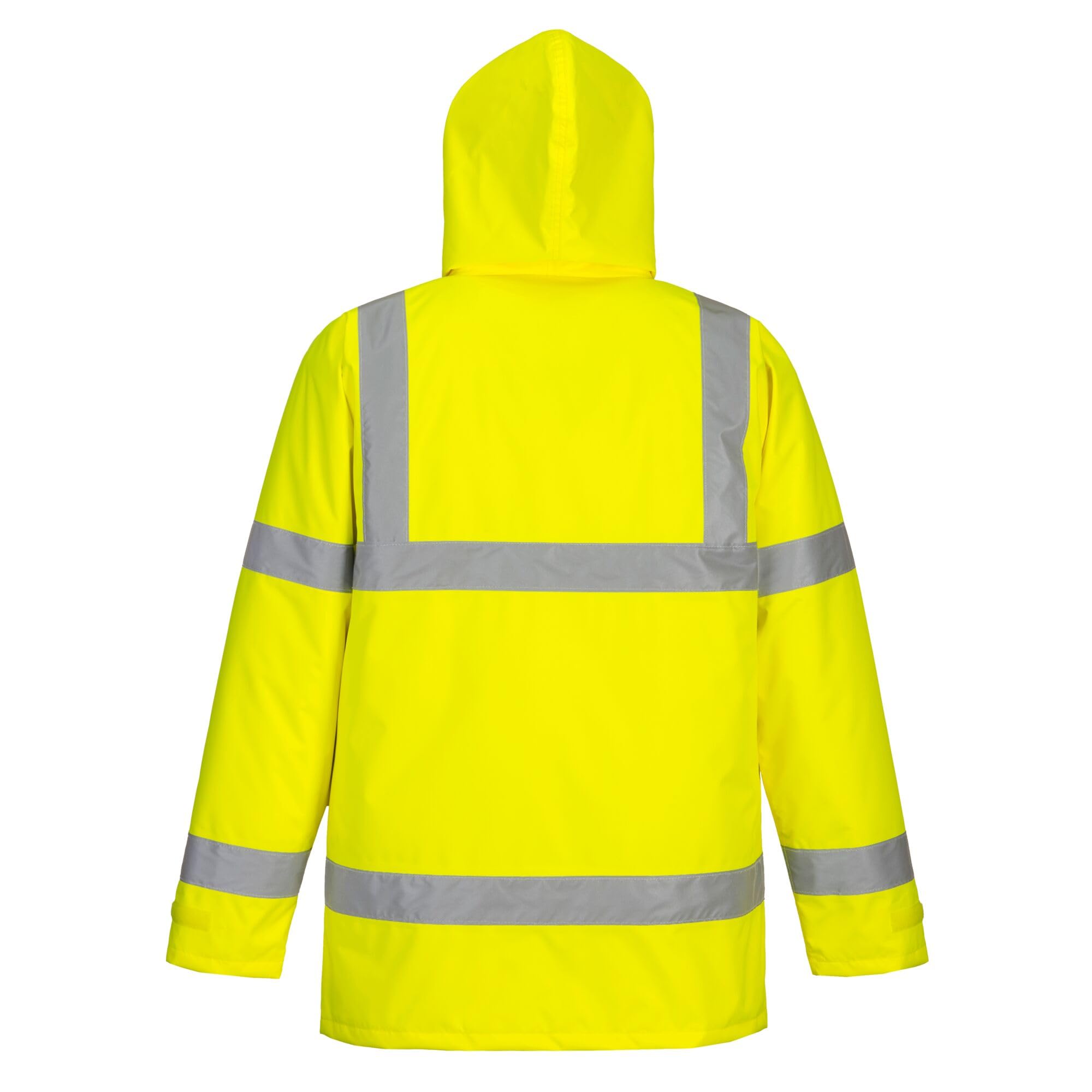 Portwest S460 Men's Winter Traffic Jacket Hi Vis Hooded Work Coat Reflective Fully Lined Zip Safety Utility Waterproof Reflective Workwear