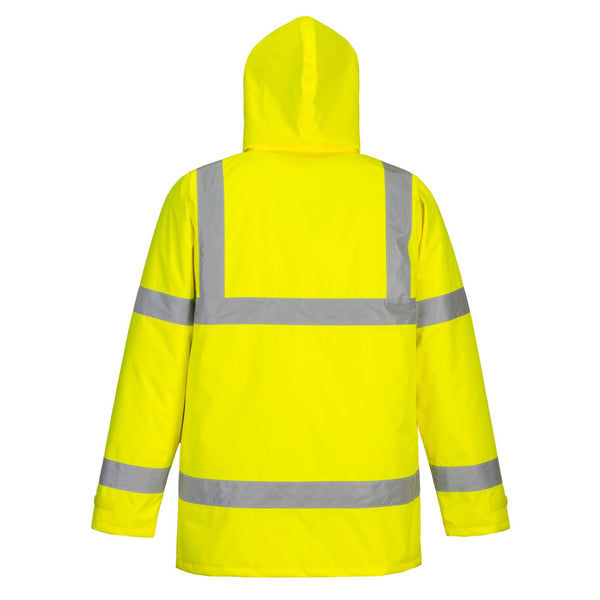 Portwest S460 Men's Winter Traffic Jacket Hi Vis Hooded Work Coat Reflective Fully Lined Zip Safety Utility Waterproof Reflective Workwear