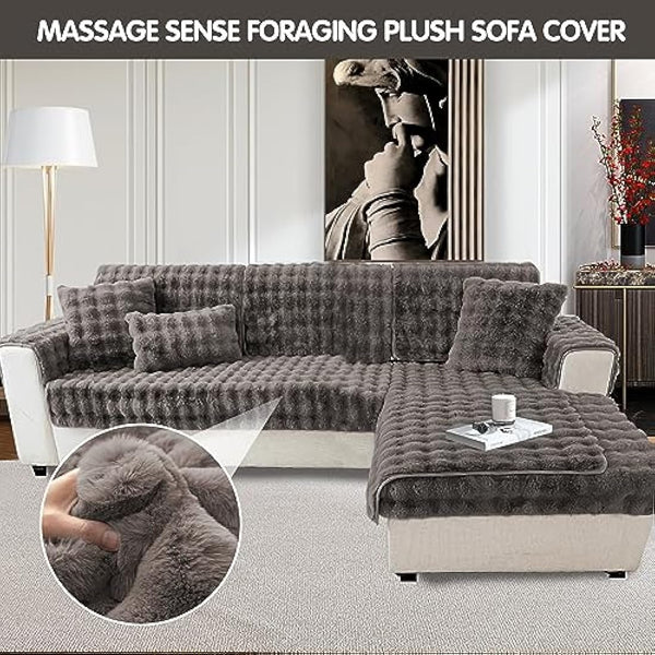 Thick Rabbit Plush Sofa Covers 1 2 3 Seater, Non-Slip Sofa Slipcovers For Corner L Shape, Funny Fuzzy Sofa Cover, Warm Velvet Sofa Cushion Covers, Washable Furniture Protector (Dark Gray,110x160cm)