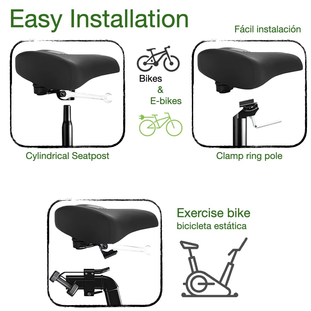 Plus Size Wide E-Bike/Electric Bike Seat Comfort Ride, Tall Asientos para Bicicletas, Ideal as Bicycle Seats for Men or Women with Extra Comfort