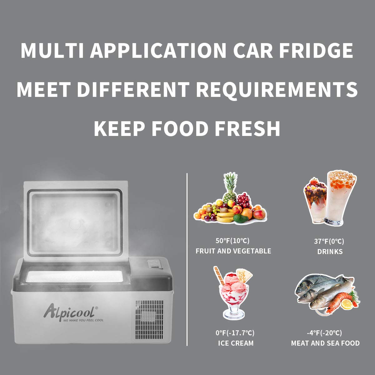 Alpicool C9PT 9L Compressor Car Fridge Freezer, DC 12v Camping Refrigerator, Portable Mini Cool Box for TruckCampervanRVBoat, -20℃ to 20℃(Black)