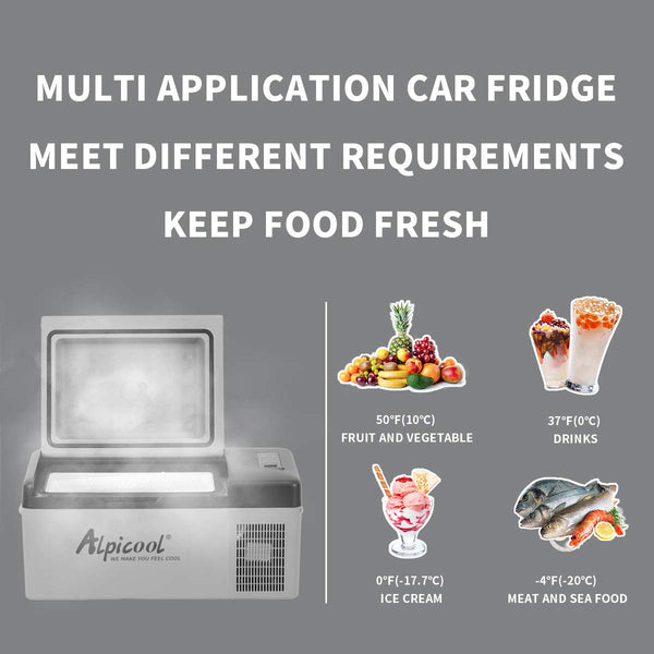 Alpicool C9PT 9L Compressor Car Fridge Freezer, DC 12v Camping Refrigerator, Portable Mini Cool Box for TruckCampervanRVBoat, -20℃ to 20℃(Black)