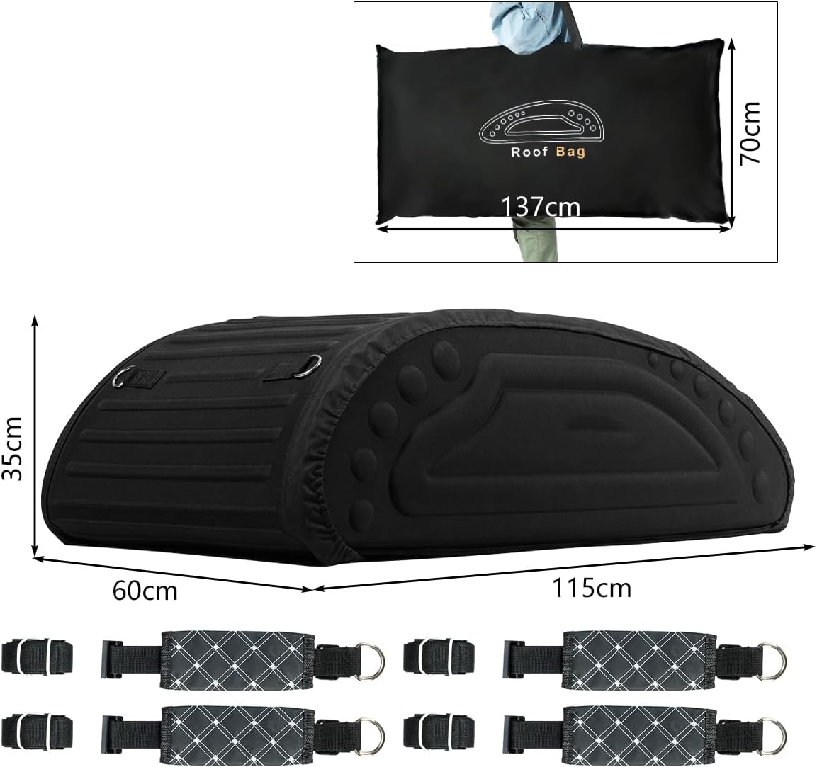 COSTWAY 14 Cubic Feet/400L Car Roof Bag, Waterproof Foldable Roofing Cargo Carrier with 4 Reinforced Straps, Anti-Slip Bottom & Storage Bag, Soft-Shell Rooftop Luggage Storage Box for All Cars