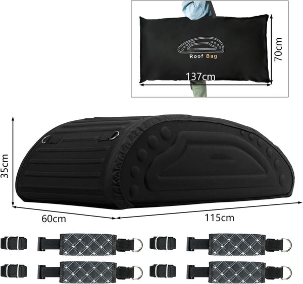 COSTWAY 14 Cubic Feet/400L Car Roof Bag, Waterproof Foldable Roofing Cargo Carrier with 4 Reinforced Straps, Anti-Slip Bottom & Storage Bag, Soft-Shell Rooftop Luggage Storage Box for All Cars