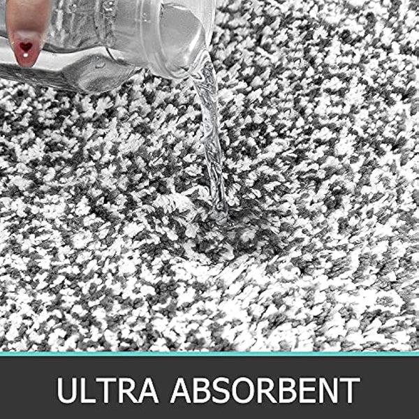 Pauwer Ultra Soft Bathroom Mat Sets 3 Piece Luxury Non Slip Absorbent Bath and Toilet Mat Set Machine Washable Bath Floor Rug Shower Rug, Dark Grey