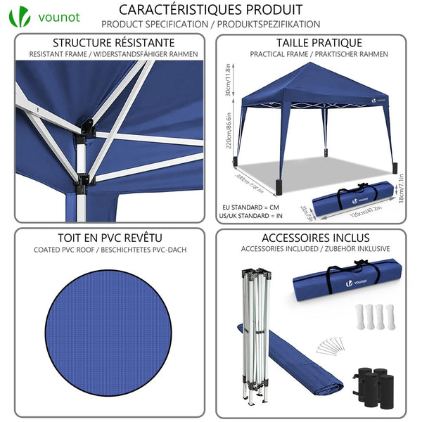 VOUNOT 3m x 3m Pop Up Gazebo with Sides & 4 Weight Bags & Carry Bag, Marquee Garden Party Tent Outdoor, Grey