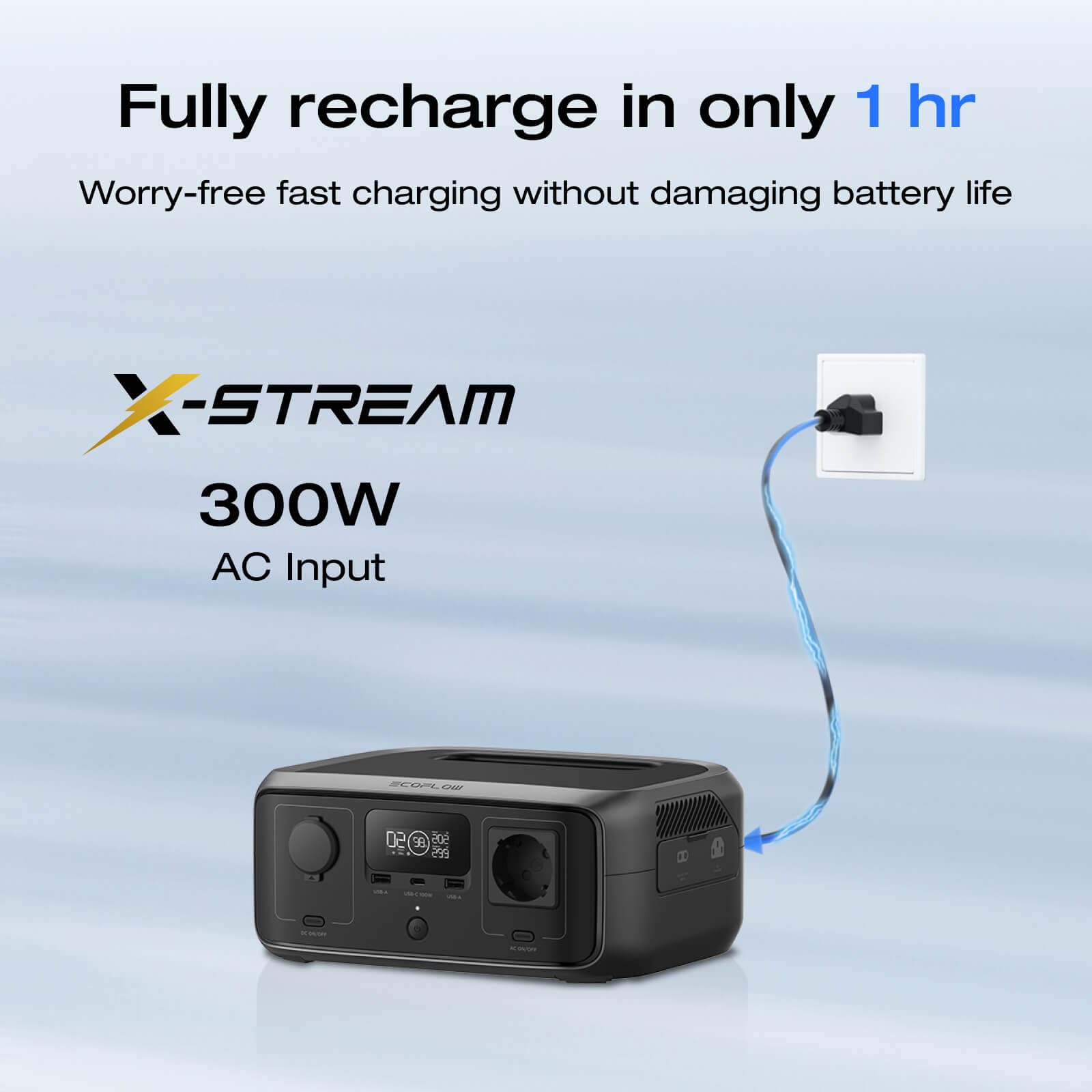 EF ECOFLOW RIVER 2 256Wh Portable Power Station with XT60 Cable, Solar Generator with LiFeP04, up to 600 W Power, Quick Charge in 1 Hour, Balcony Power for Camping/Emergency Power/Motorhomes/Home