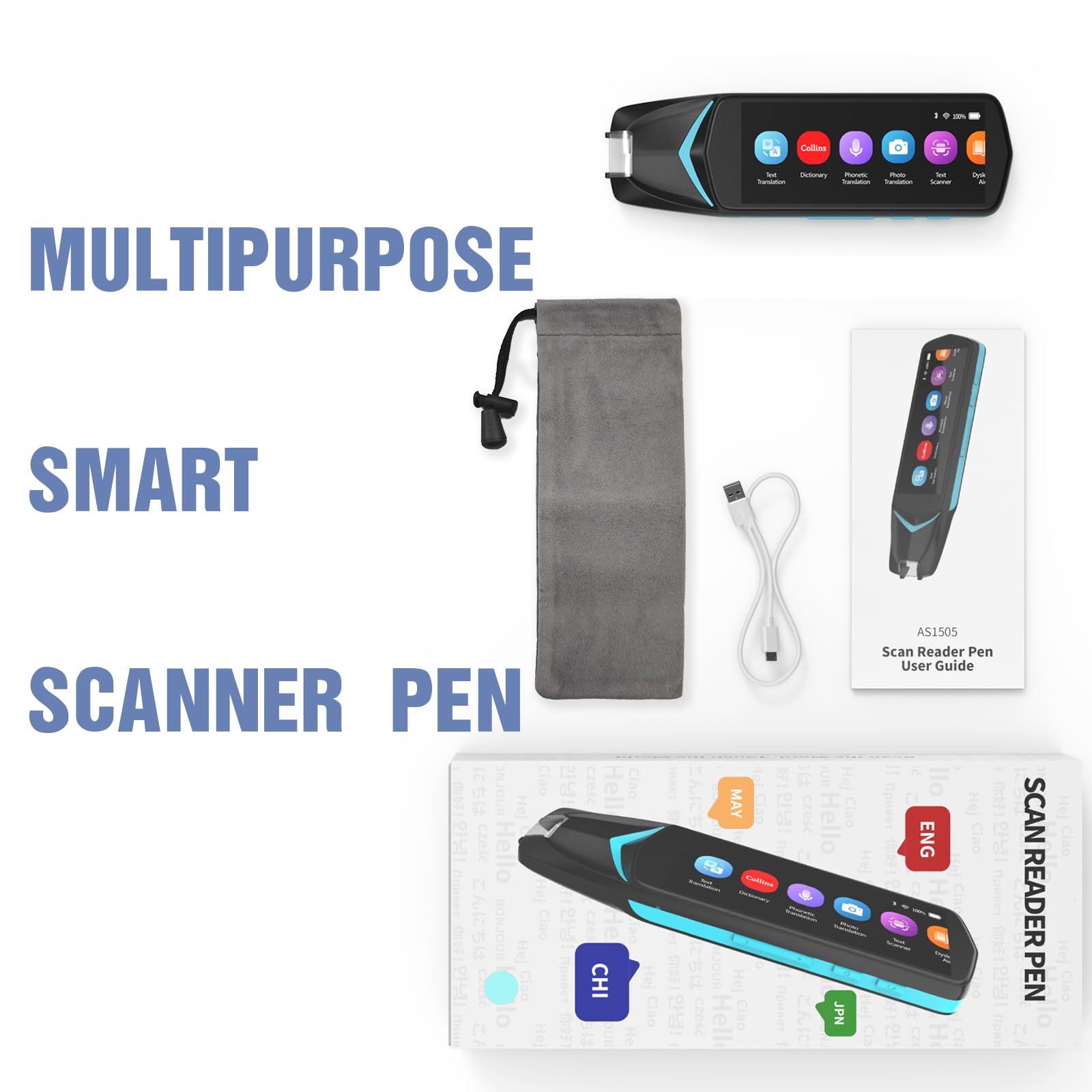 NEWYES Scan Reader Pen 4 Pro with 3.99inch Touchscreen,Text to Speech Reading Pen, Smart recording Learning Pen for Students