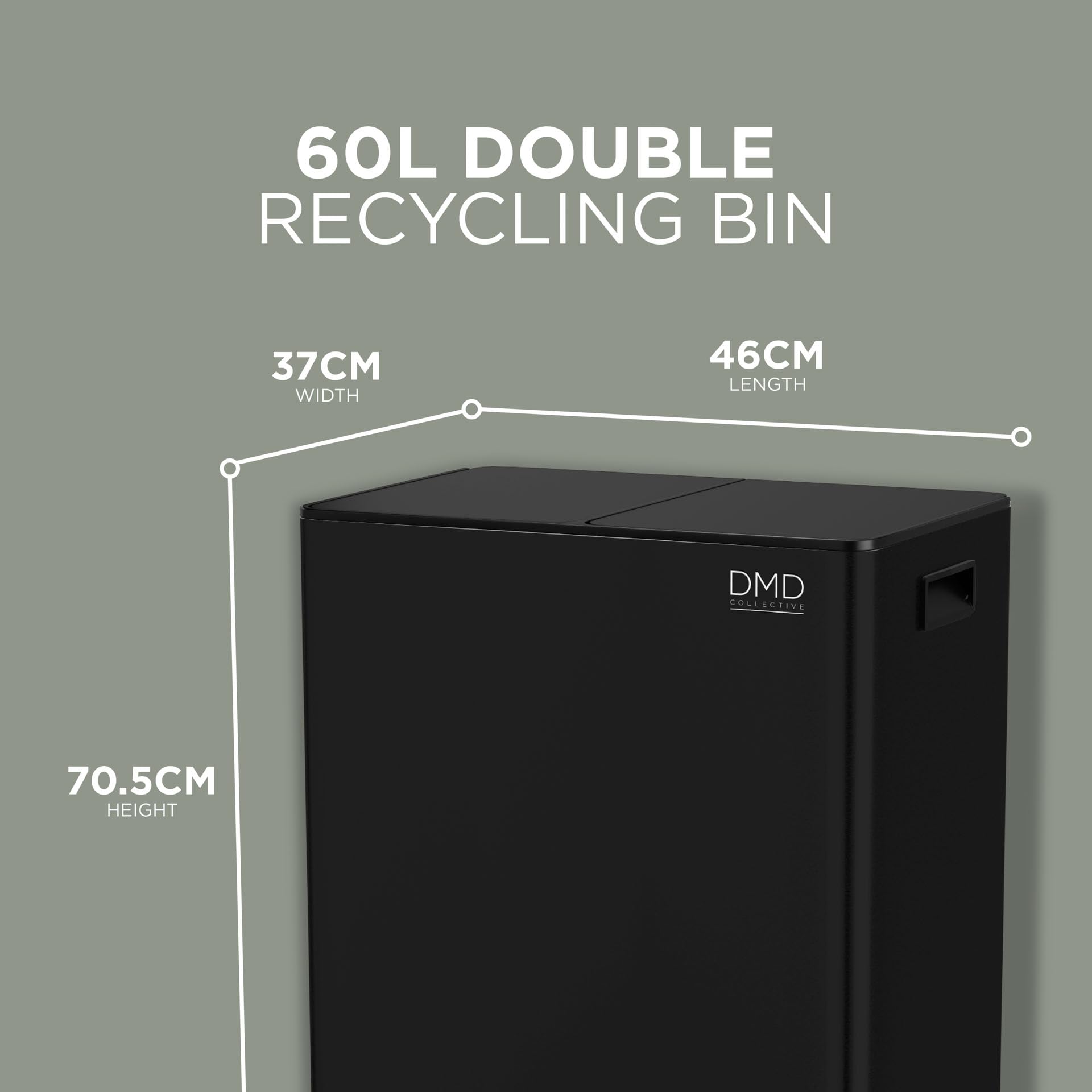 DMD | 60L Dual Stainless Steel Rubbish Bin, 2 x 30L Removable Recycling Bins | 3L Compost Bin Included, Soft Closure, Easy Clean, Metal Pedals,