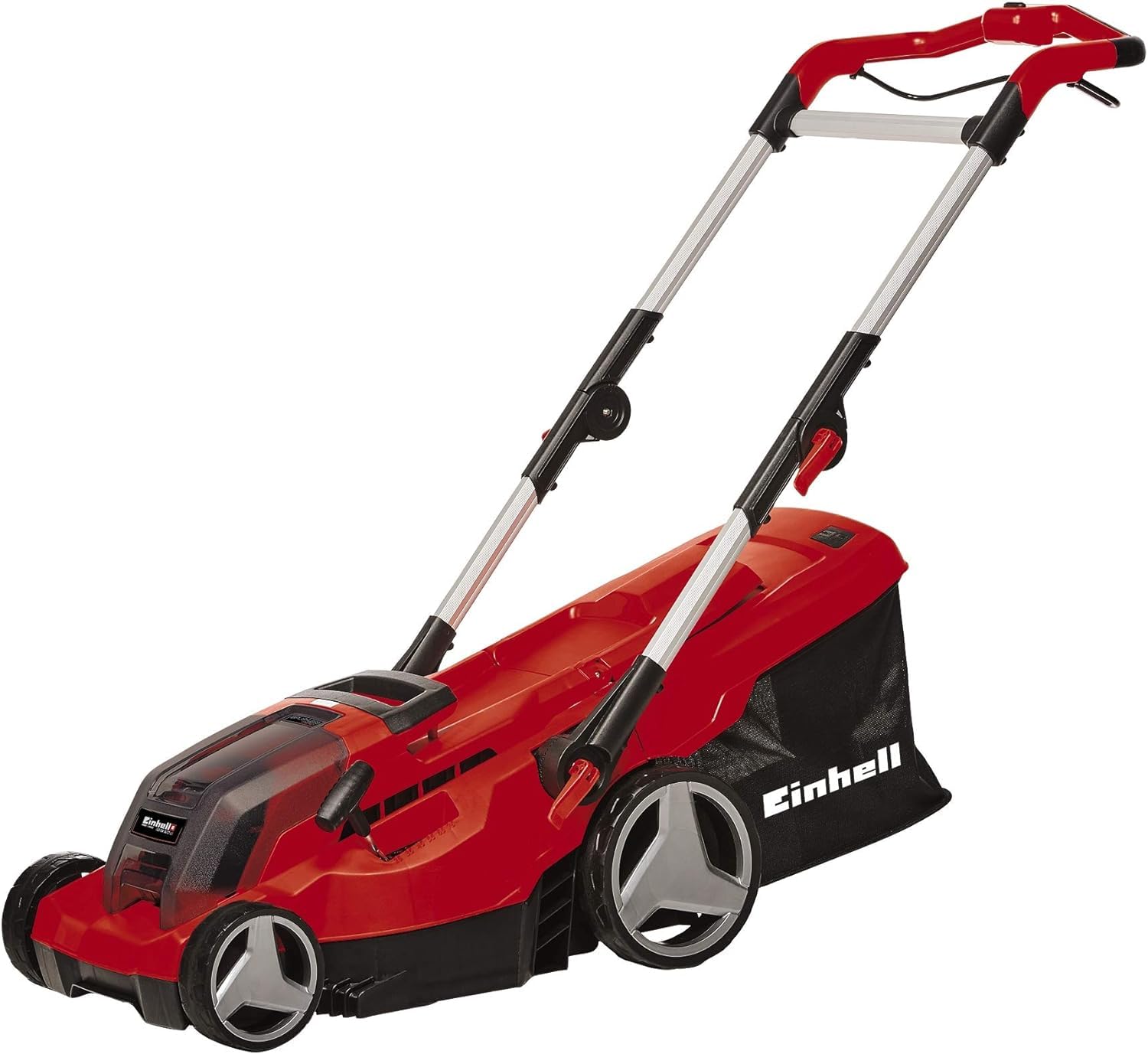 Einhell Power X-Change 36/43 Cordless Lawnmower With Battery (x2) and Charger (x2) - 36V, 43cm Cutting Width, 63L Grass Box, 6 Cutting Heights, Mulching - GE-CM 43 Li M Battery Lawn Mower Red / Black