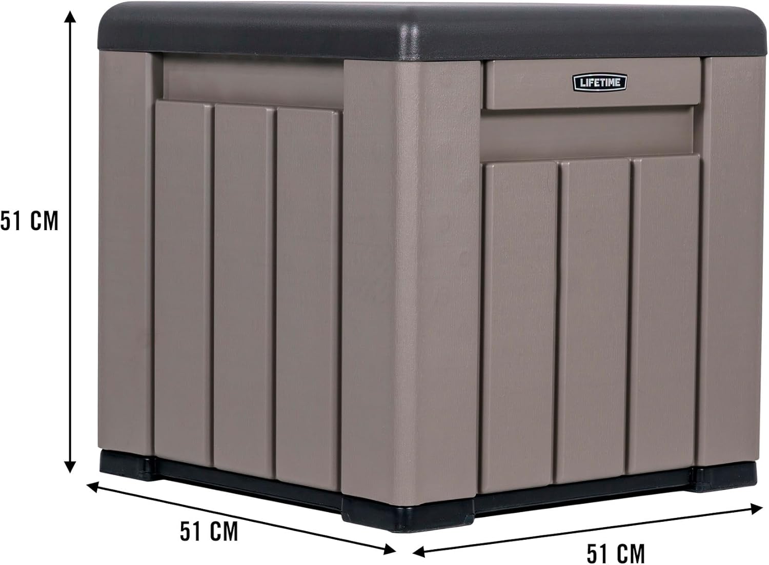LIFETIME Outdoor Storage Box, 51 x 51 x 51 cm, 95 Litre, Square Storage Chest, UV Protection, Storage Bench, Large Toy Chest, Patio Furniture, Garden Cabinets