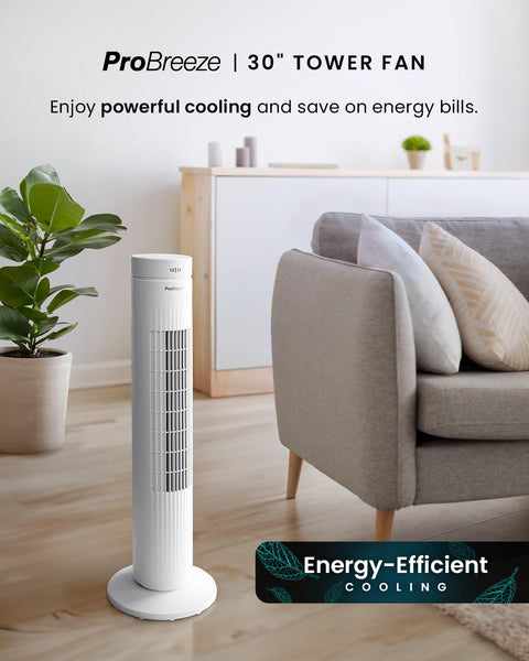 Pro Breeze Bladeless Tower Fan Quiet & Portable with Remote Control, 90° Oscillation, 15h Timer, 4 Modes, 3 Speeds - Powerful Electric 45W Motor Standing Air Circulator for Bedroom & Office