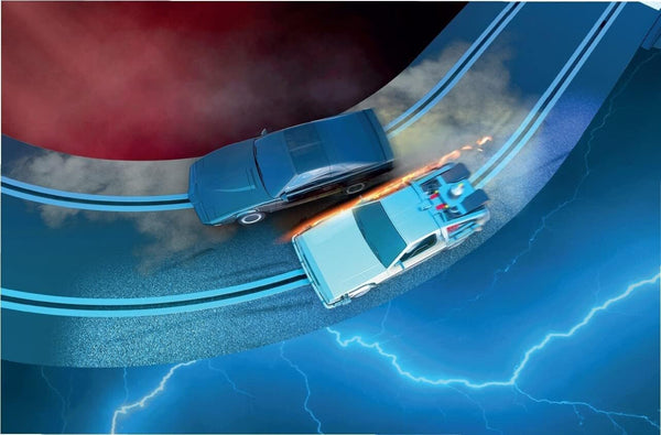 Scalextric Racing Track Sets for Kids - 1980s TV Back to the Future vs Knight Rider Speed Track - Electric Race Tracks for Boys & Girls 5+, Slot Car Race Tracks - 1:32 Scale Mini Car Racing Sets