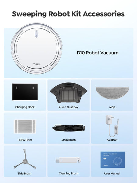 Vyzzle Robot Vacuum 5000Pa, LiDAR Navigation, Ultra Thin Robot Vacuum Cleaner with Mop, No-Go Zones, App/Alexa Control, Robotic Vacuum for Deep Floor Cleaning, Ideal for Pet Hair and Hard Floors, D10