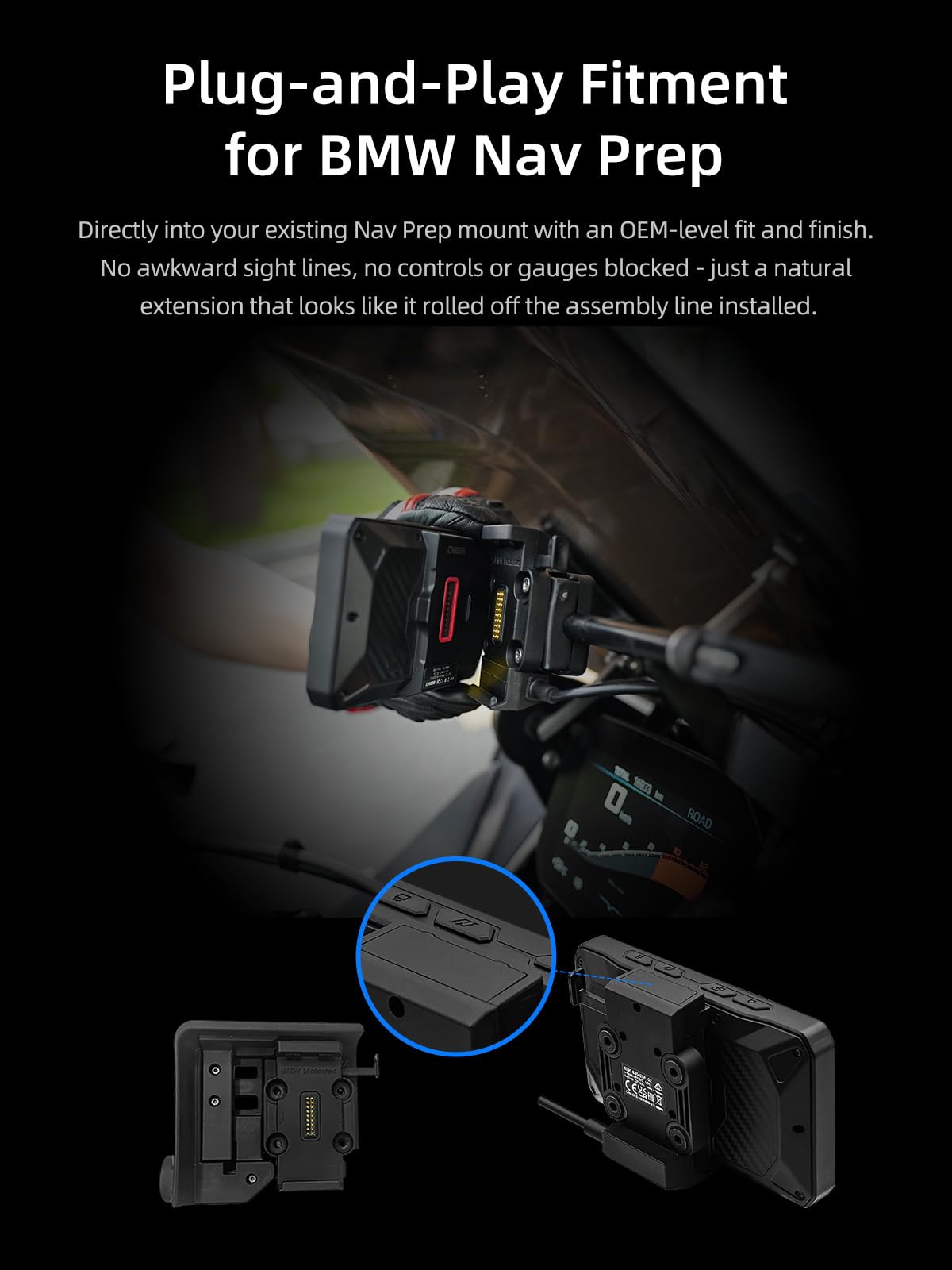 AIO-5 Lite Motorcycle Carplay Android Auto GPS Navigation System, BSD, STARVIS HDR 5" LCD, 60FPS,5G Wi-Fi BT, IP67 Waterproof, Support Siri Google Assistant, 24H Parking Mode, Dedicated App