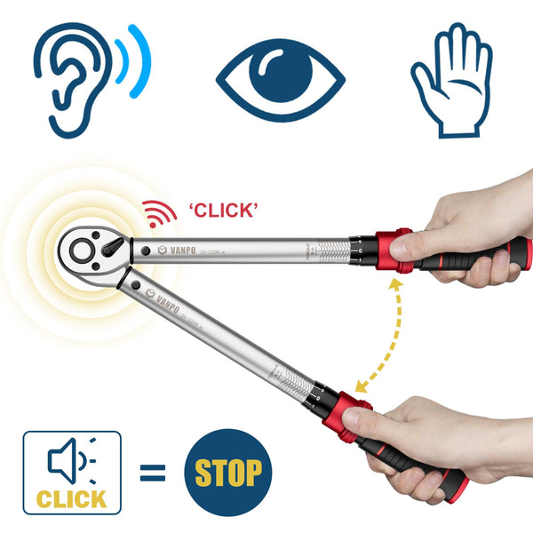 VANPO Torque Wrench 3/8” Drive, 5-60 NM, ±3% Accuracy, 72 Tooth Click Torque Wrench Set with 3/8 to 1/4 Adapter, 125 mm Extension Bar for Bike and Motorcycle, Car Spark