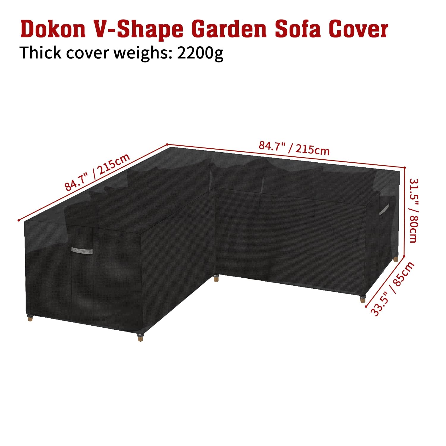 Dokon V-Shape Garden Furniture Covers Waterproof Heavy Duty 600D Oxford Fabric Windproof Anti-UV Outdoor Rattan Corner Sofa Cover with Air Vent, Patio
