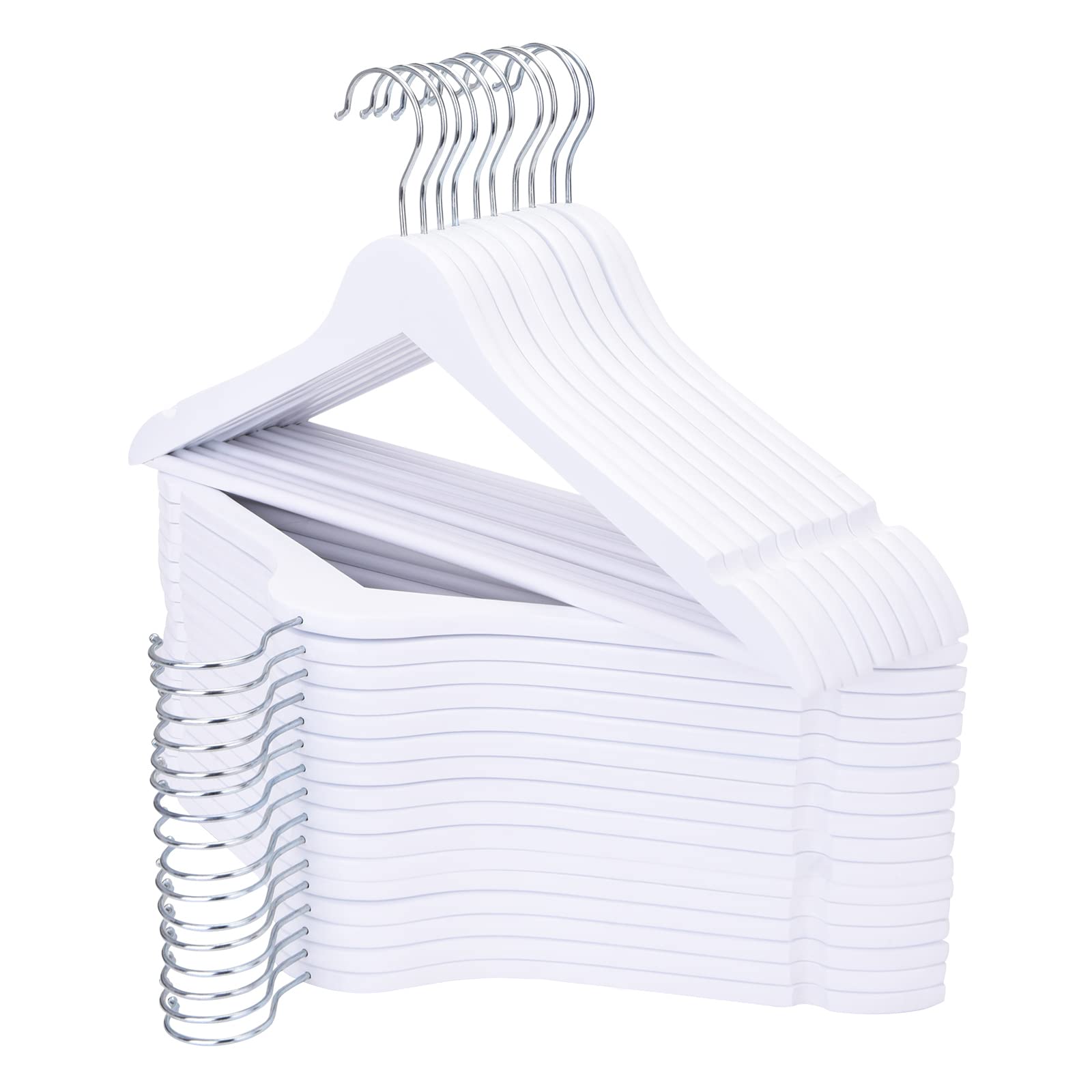 Edergoo White Wooden Hangers 30 Pack, Smooth White Wooden Coat Hangers Adult, 360 Swivel Hook and Precisely Cut Notches White Coat Hangers for Suit,