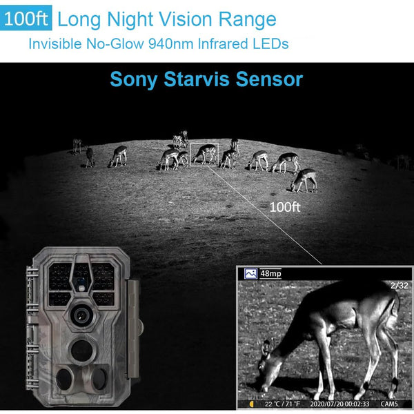 GardePro E5S Wildlife Camera, 64MP 1296p Trail Camera, H.264 Video, 100ft Night Vision, Ultra-fast 0.1s Motion Activated, Garden Camera Trap