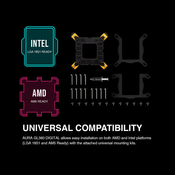 GAMDIAS AURA GL240 LCD 240mm AIO Liquid CPU Cooler, Customizable 4'' IPS LCD Display, Cableless Daisy Chained Fan, Software Ready, Support Low-Noise PWM & ARGB Sync, Intel LGA 1851/1700；AMD AM5, Black