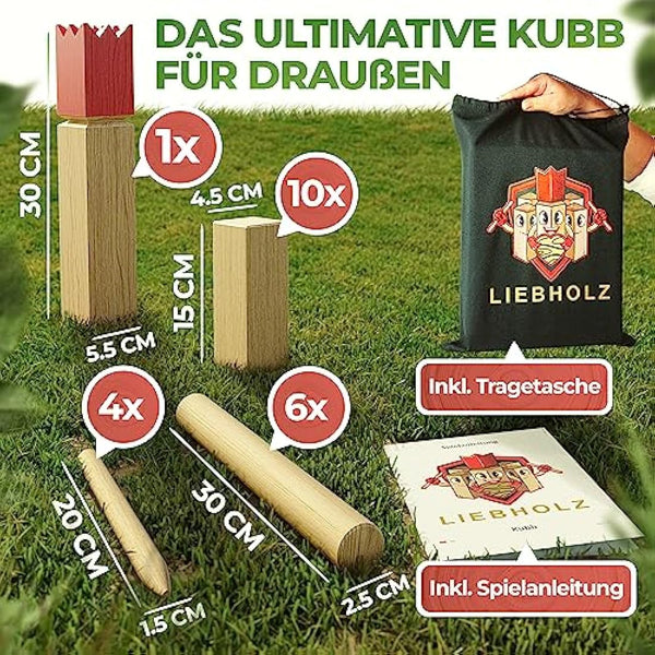 Liebholz® Original Kubb Viking Throwing Game [Test Winner] Includes Carry Bag & Game Instructions Swedish Chess Made of FSC Rubber Tree Wood - Robust XL Viking Game for Outdoor Use