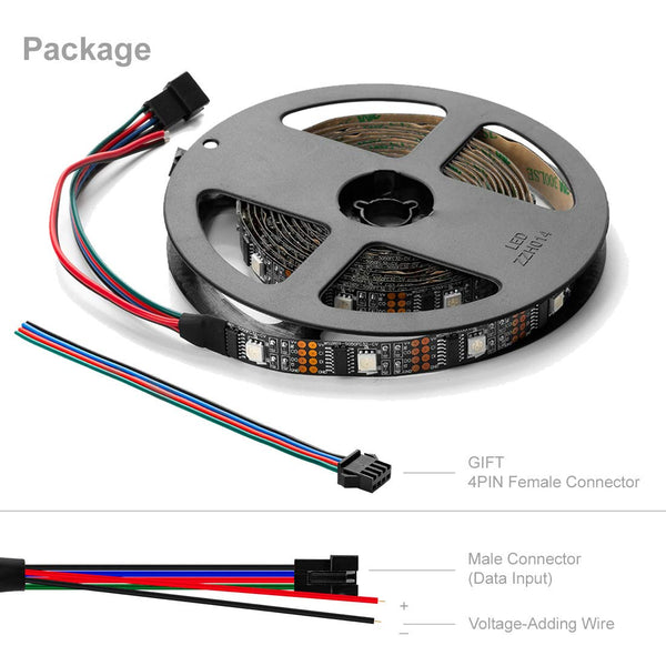 BTF-LIGHTING Individually Addressable WS2801 Light LED Strip 5050 SMD RGB 32LEDs/m 3M 9.8ft 96LEDs IP30 Non-Waterproof Black PCB Pixel Light DC5V 4PIN