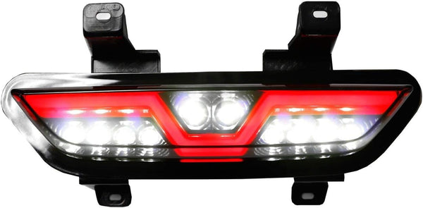 iJDMTOY Smoked Lens LED Rear Foglamp Compatible with 2015-2017 Ford Mustang, Full Red LED Tail Light Assembly Functions as Reverse Light & Rear Fog Light