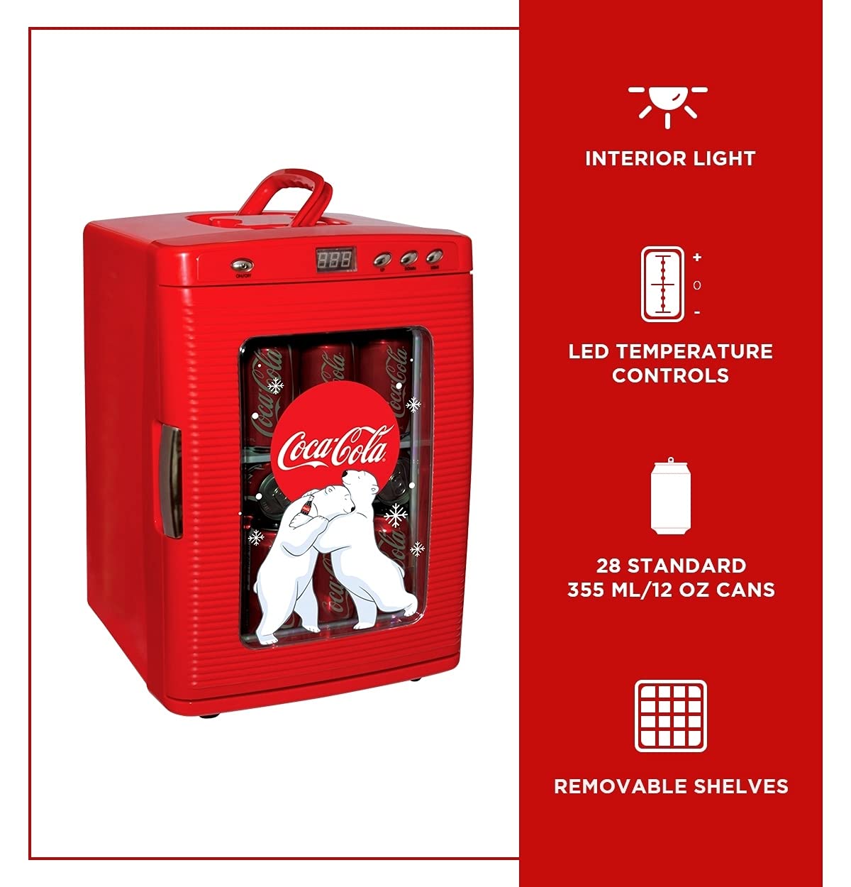 Coca Cola Mini Fridge For Bedrooms 5L Retro Vending Machine Style Cool Box 10 Can Quiet Mini Fridges with Display Window For Coke Beverages Food Drinks Home 12v Portable Cooler Box, Red