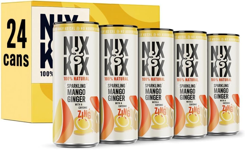 Mango & Ginger | 100% Natural Premium Sparkling Soft Drink With Cayenne | Low Calorie & Vegan Friendly | No Added Sugar Or Sweeteners | 250ml x 24 Pack