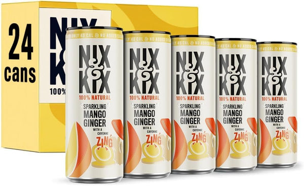 Mango & Ginger | 100% Natural Premium Sparkling Soft Drink With Cayenne | Low Calorie & Vegan Friendly | No Added Sugar Or Sweeteners | 250ml x 24 Pack