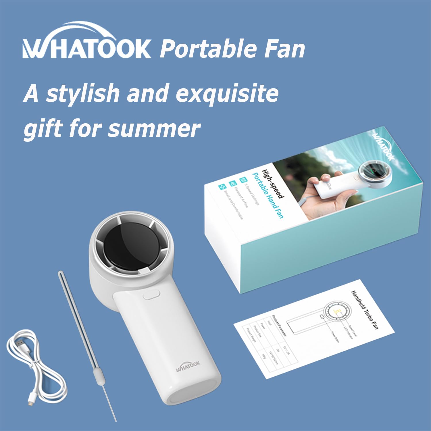 WHATOOK Handheld Fan, 2024 High Speed Cooling Turbo Mini Portable Rechargeable Fan with LED Display/2H Fast charging, Personal Small Stylish 5 Speeds Fan for Man Outdoor Beach Travel Vacation