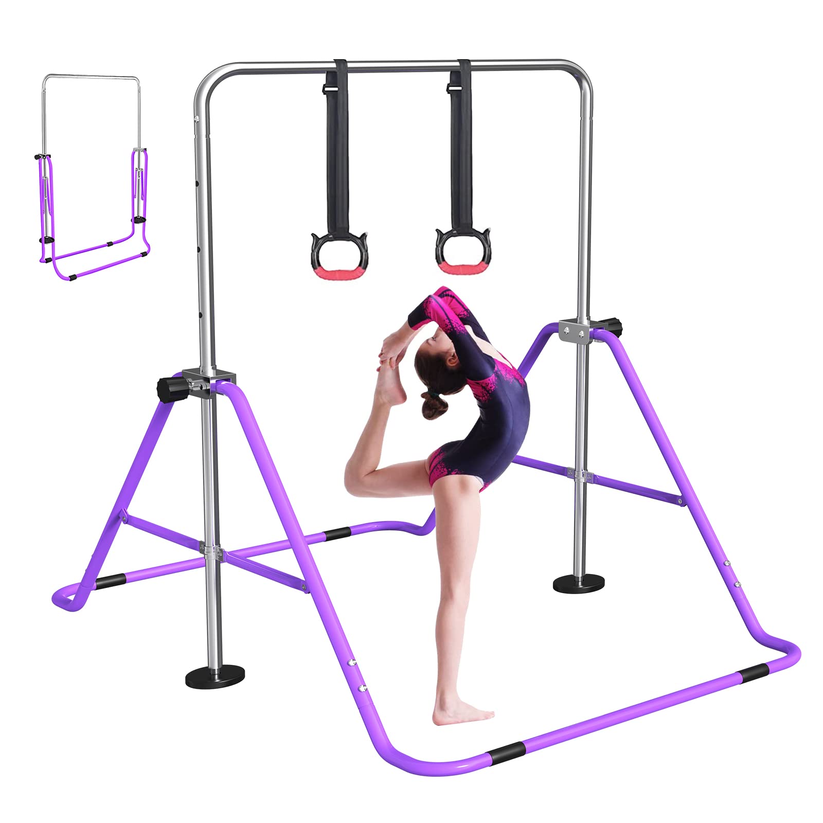 FBSPORT Gymnastics Bar, Folding Horizontal Bar Gymnastics Equipment for Kids Home Training, Expandable Gymnastics Training Bar Junior with Adjustable Height for Girls Boys