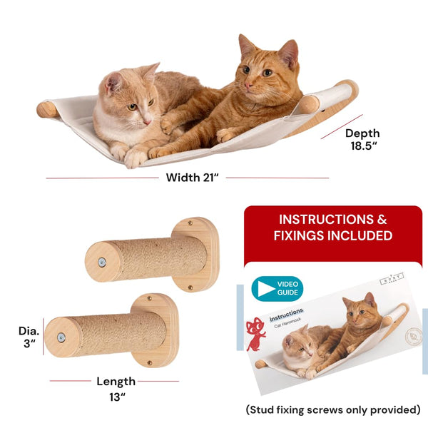 7 Ruby Road Cat Hammock Wall Mounted Shelf with Two Steps Set - Wall Shelves and Perches for Sleeping, Playing, Climbing and Lounging - Modern Cat Bed