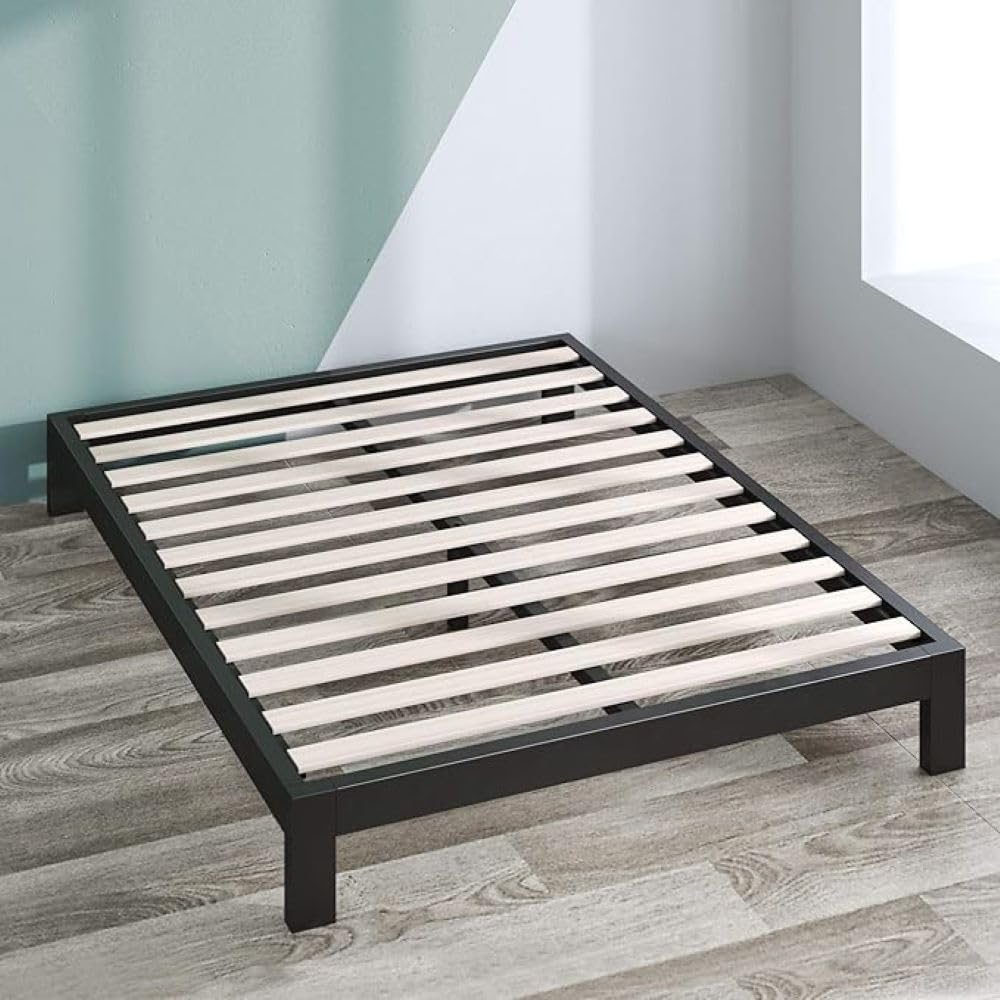 Zinus Arnav Super King Bed frame - Bed 180x200 cm - 26 cm Height - Metal bed frame with Wood slat support - Black