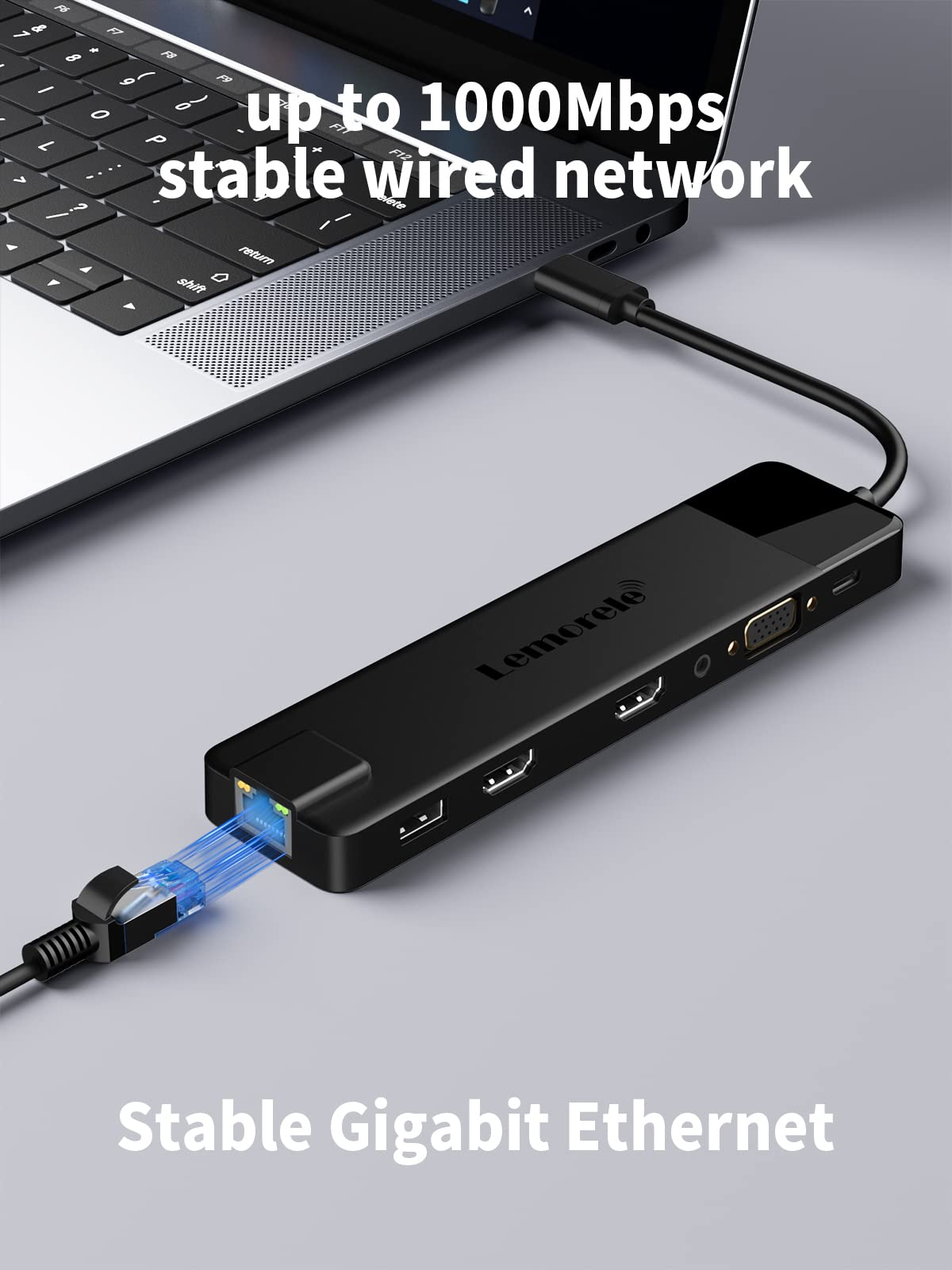 Lemorele 6-in-1 USB C Hub with 4K HDMI, Ethernet, 2 USB Ports, 100W PD Charging for MacBook Pro/Air M1, iPad Pro M1, Switch, Chromecast, PS4