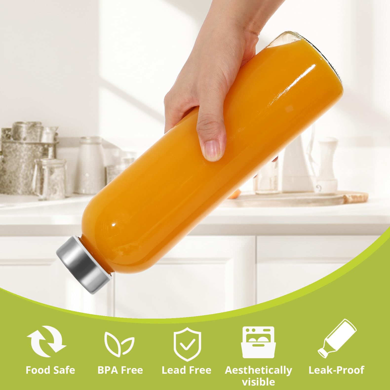 LIMILI Glass Bottles With Stainless Steel Lids, 300/350/750/1000ML Water Bottles, Leak Proof Reusable Drinking Bottles for Hot Cold Drinks, Work, Gym, Home