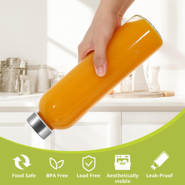 LIMILI Glass Bottles With Stainless Steel Lids, 300/350/750/1000ML Water Bottles, Leak Proof Reusable Drinking Bottles for Hot Cold Drinks, Work, Gym, Home