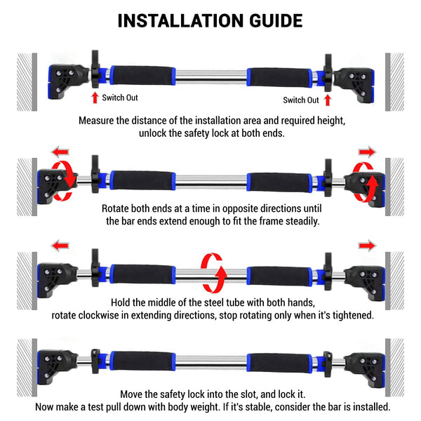 ROMIX Pull Up Bar Doorway, Adjustable Length 72-97cm No Screw Chin Up Bar Door Frame Width Locking, Multifunctional Body Fitness Training Equipment with Exercise eBook for Body Workout Home