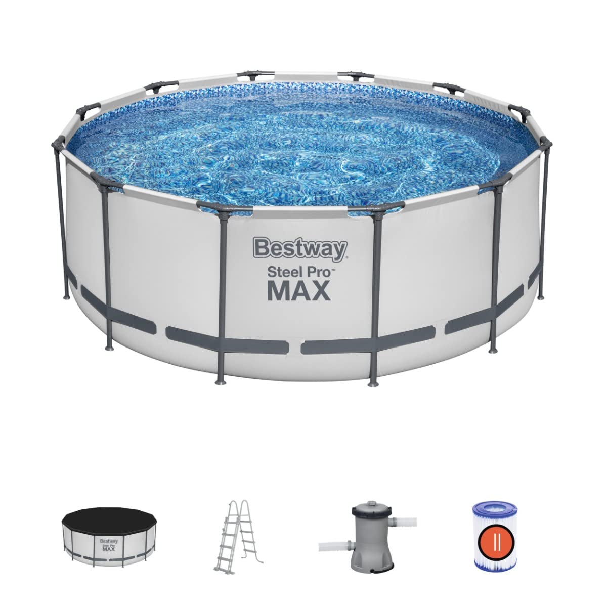 Bestway Steel Pro Max | Round Frame Swimming Pool with Filter Pump, Above Ground Frame Pools, Grey, 10’