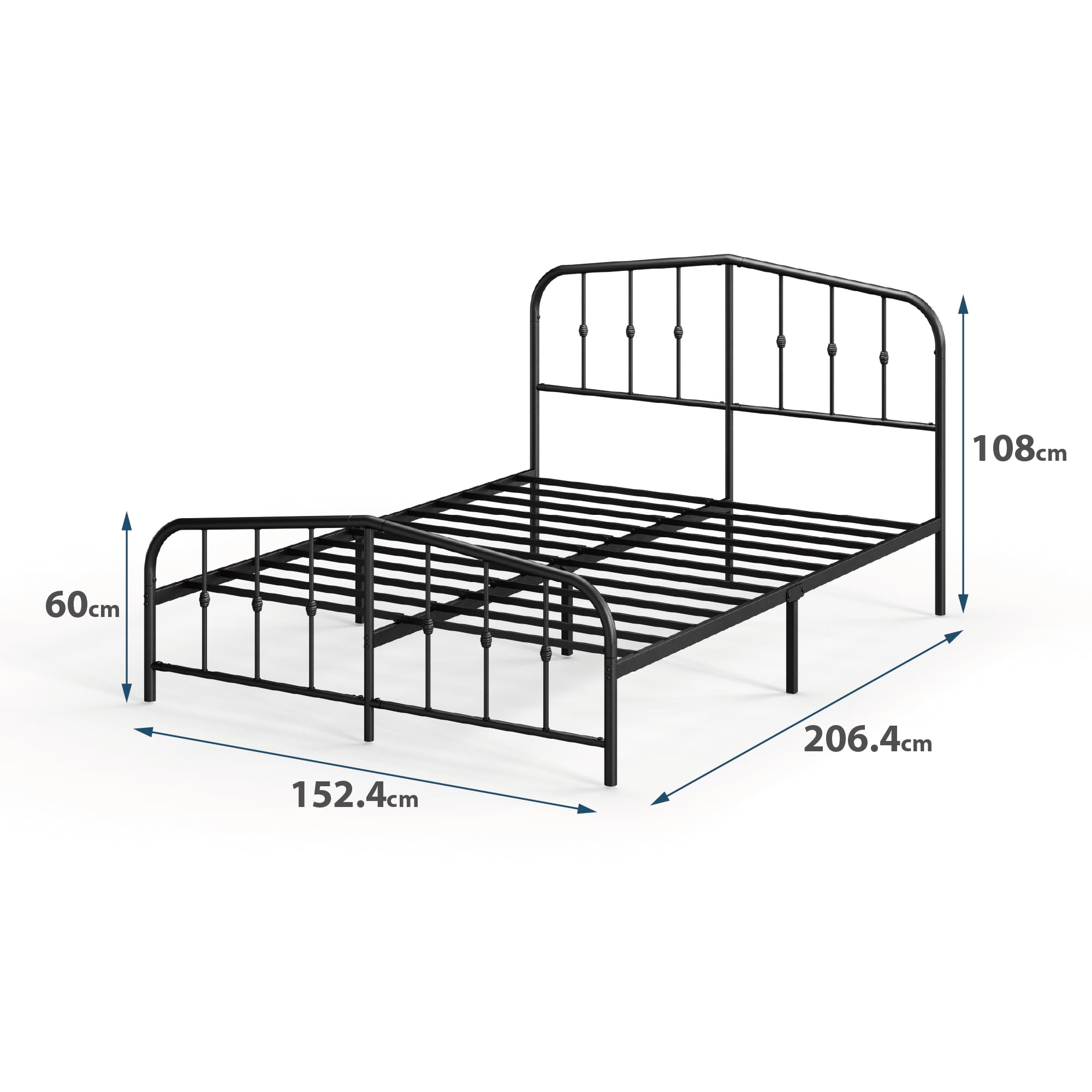 Zinus Heidi Super King Bed frame - Bed 180x200 cm - 30 cm Height - Metal Platform Bed frame with Headboard and Footboard - Black