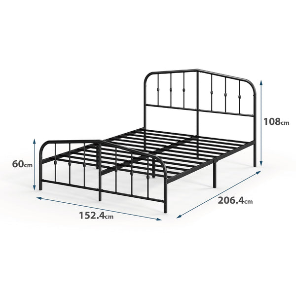 Zinus Heidi Super King Bed frame - Bed 180x200 cm - 30 cm Height - Metal Platform Bed frame with Headboard and Footboard - Black